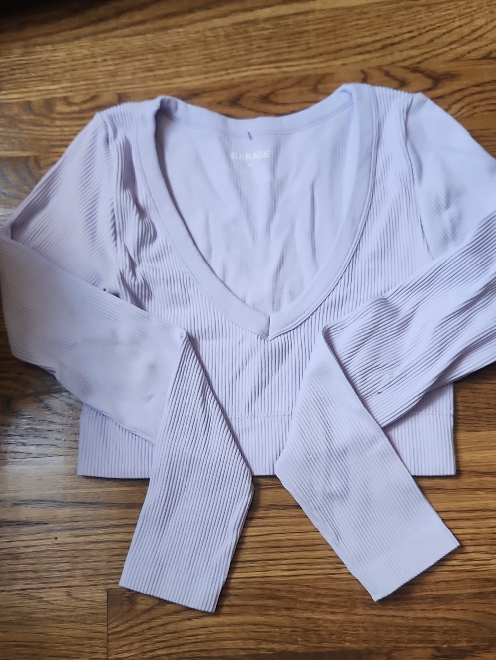 Garage Light Lavender Ribbed V-Neck Crop Top